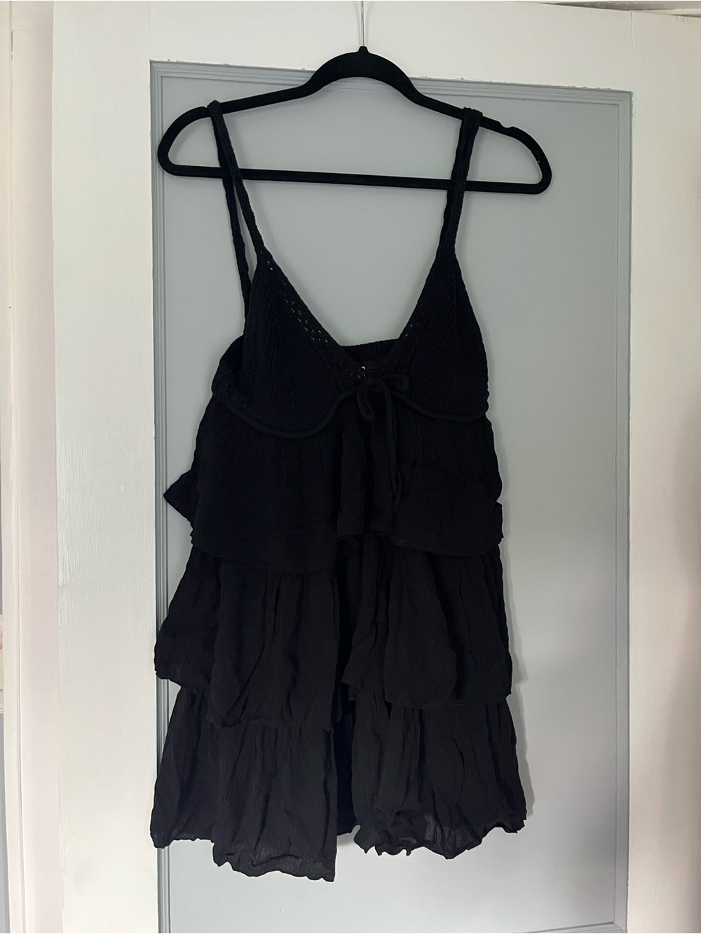 Zara Black Tiered Camisole Mini Dress with Tie Front